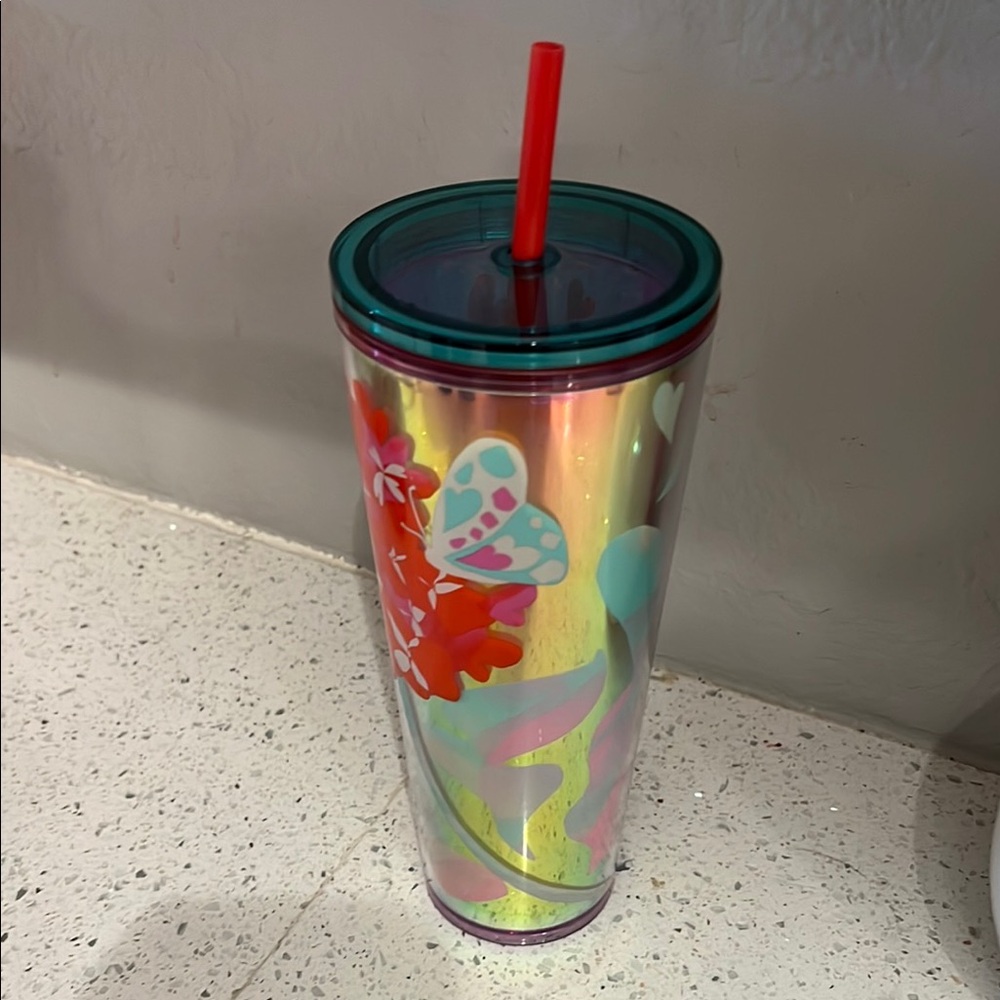 24 oz Starbucks Colorful heart/Floral Tumbler with Straw